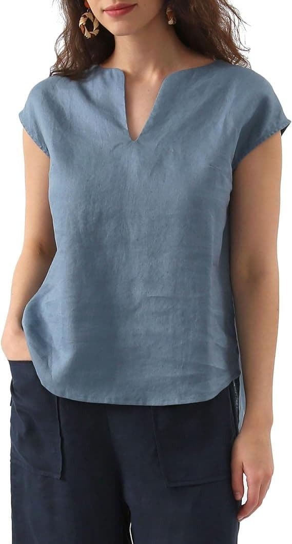 Linen Notch Neck Top