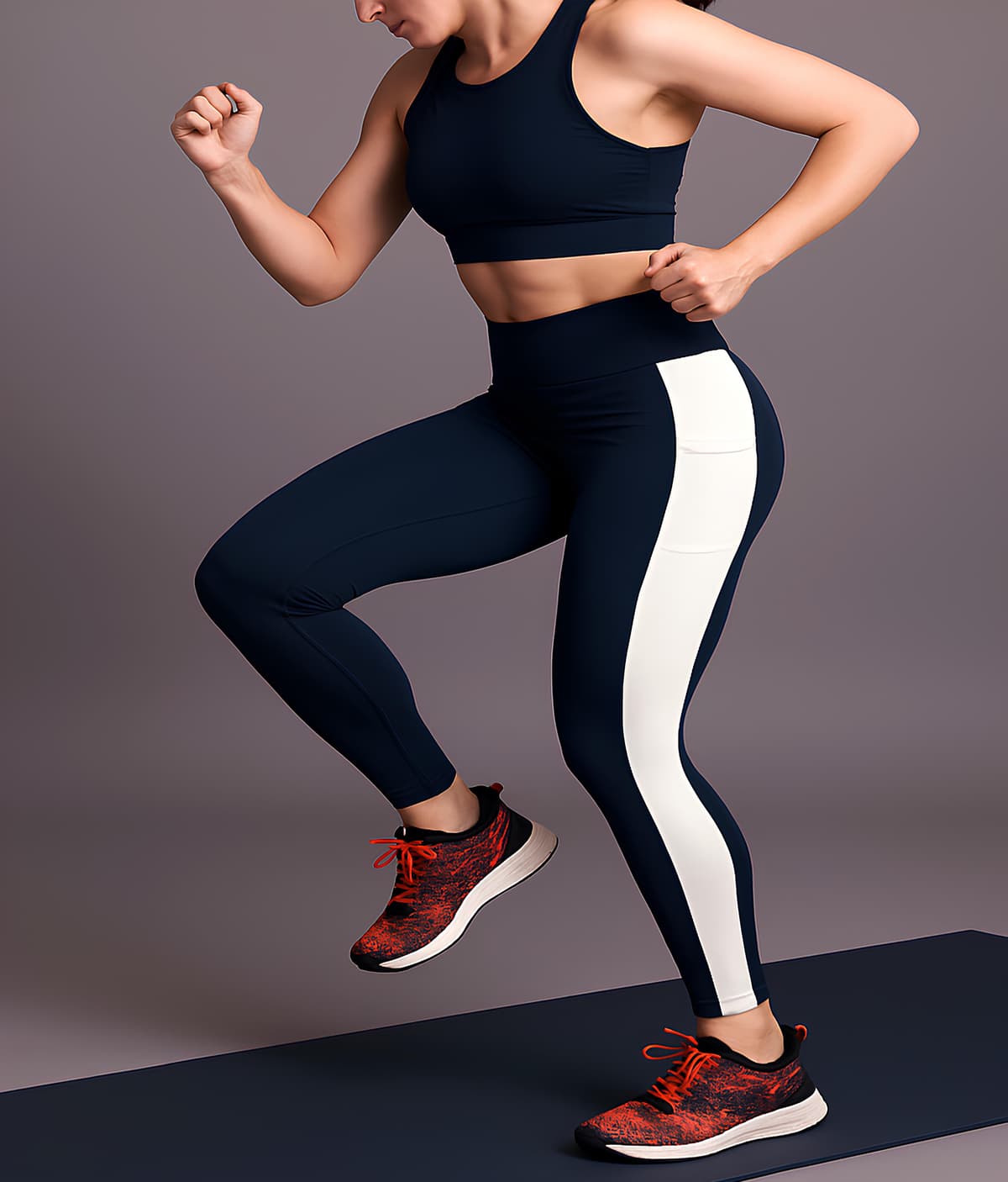 WUGO Women's High-Waist Stretch Sports Tights - Navy Blue
