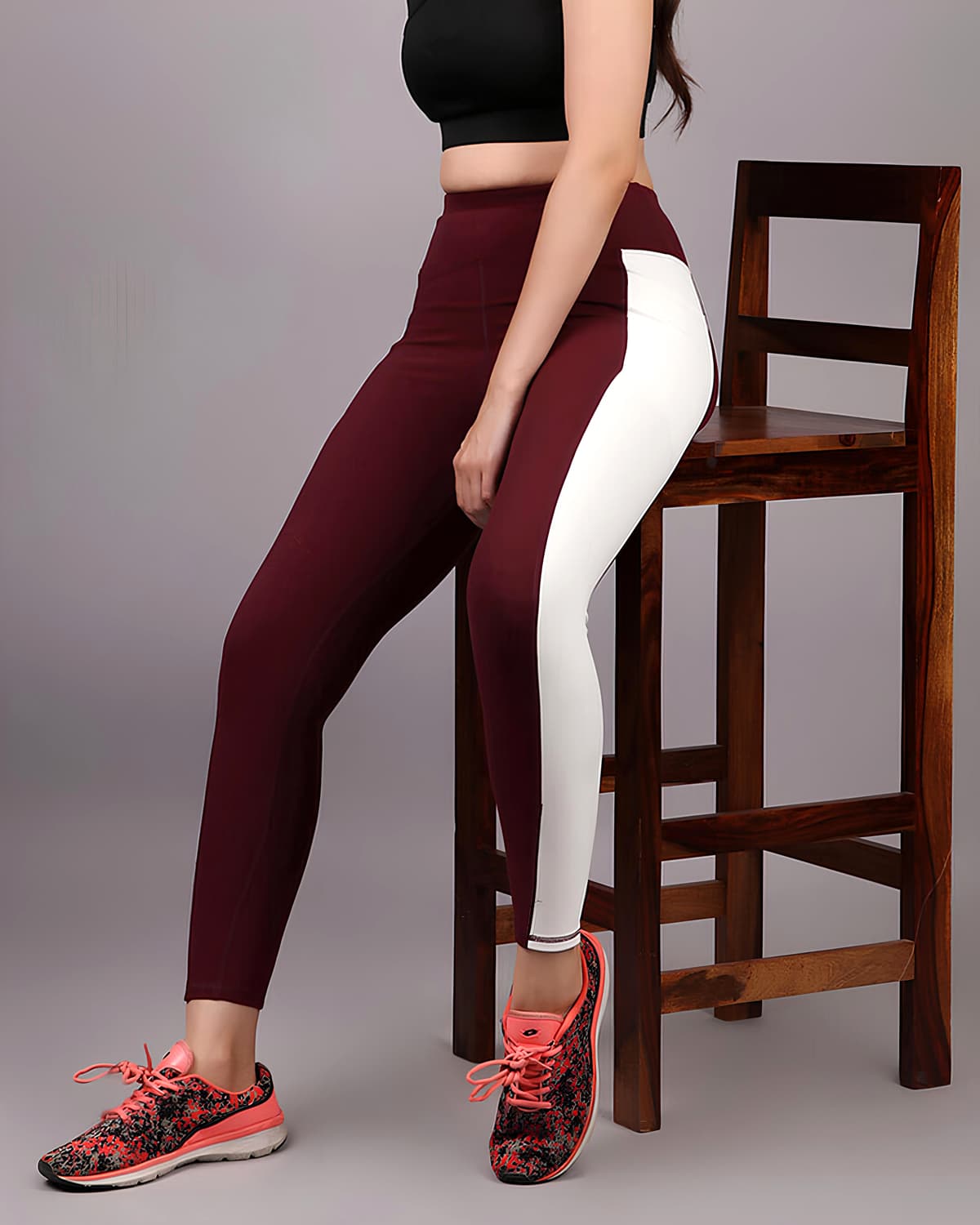 WUGO Women's High-Waist Stretch Sports Tights - Wine